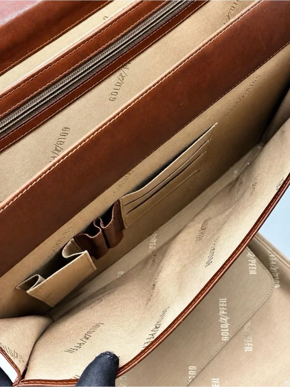 Vintage Gold Pfeil Leather Attache Briefcase Combination Lock Shoulder Strap